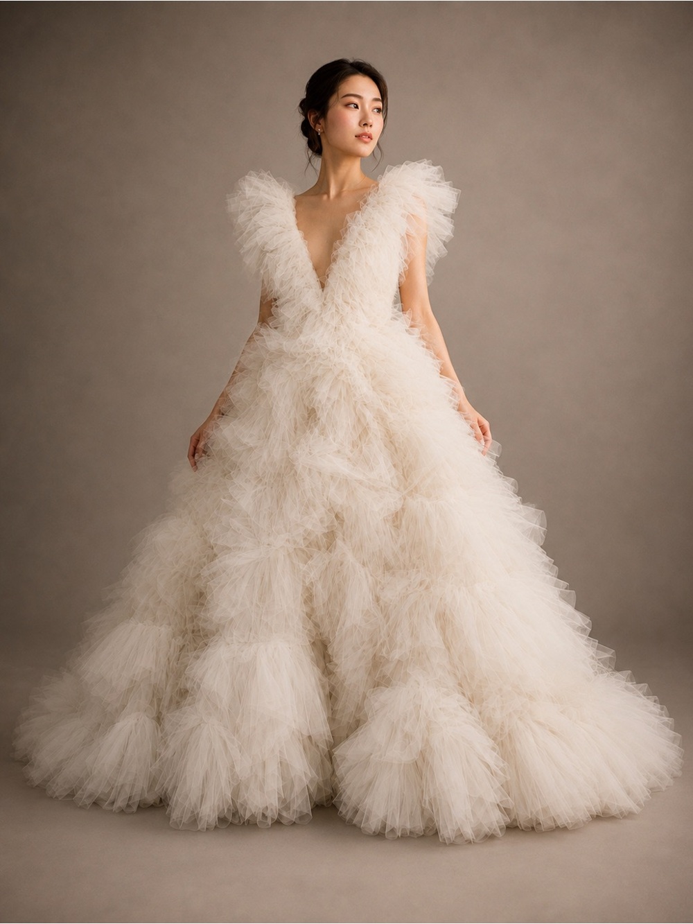 Millia London Penelope Ruffle Tulle Ball Gown Wedding Dress Ivory Small Couture